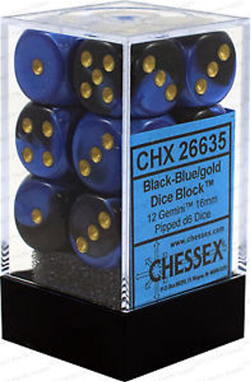 Chessex 16mm D6 Dice Block Gemini Black-Blue/Gold/Product Detail/Dice Games