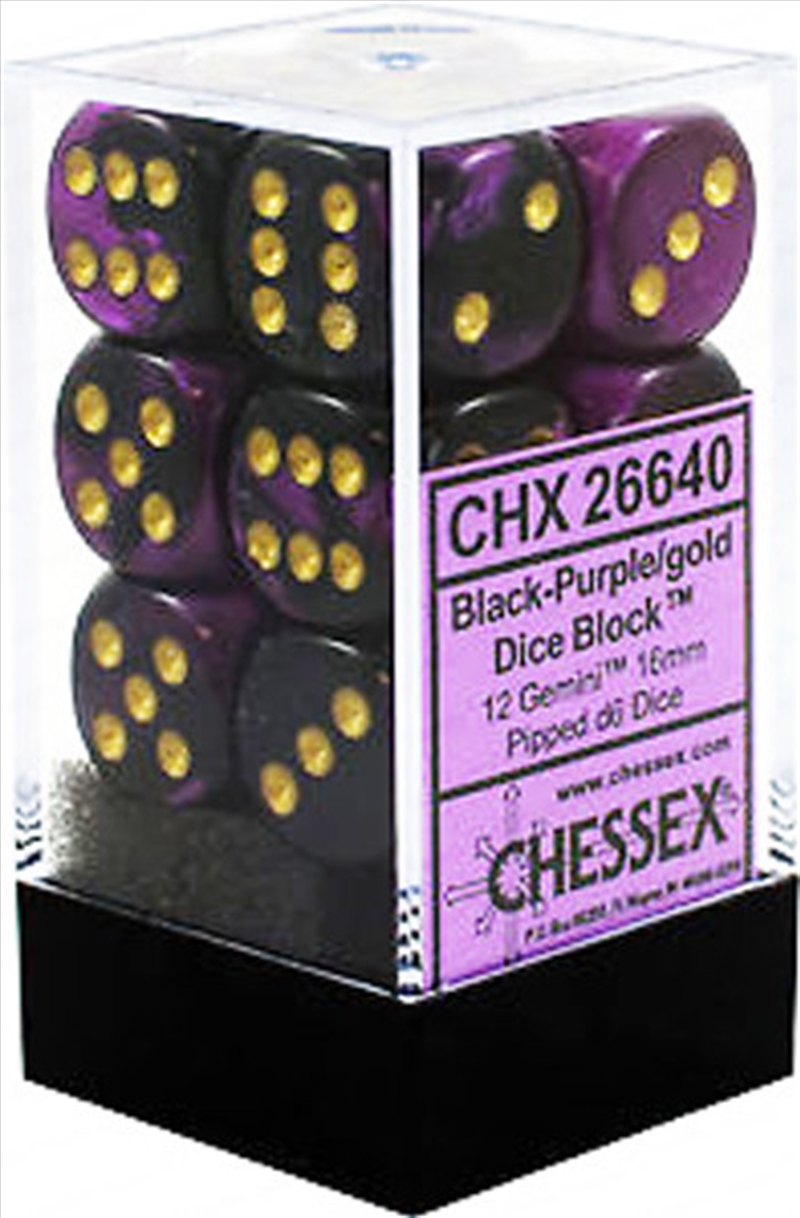 Chessex 16mm D6 Dice Block Gemini Black-Purple/Gold/Product Detail/Dice Games