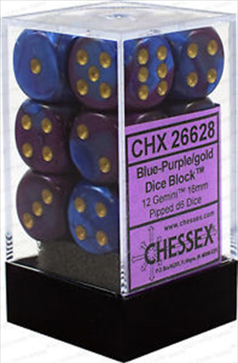 Chessex 16mm D6 Dice Block Gemini Blue-Purple/Gold/Product Detail/Dice Games