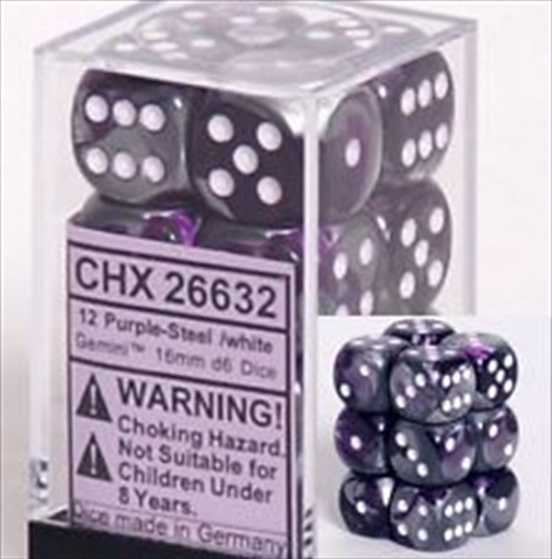Chessex 16mm D6 Dice Block Gemini Purple-Steel/White/Product Detail/Dice Games