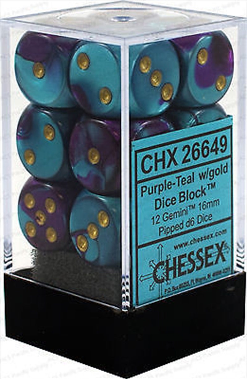Chessex 16mm D6 Dice Block Gemini Purple-Teal/Gold/Product Detail/Dice Games