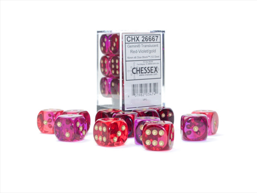 Chessex 16mm D6 Dice Block Gemini Translucent Red-Violet/Gold/Product Detail/Dice Games