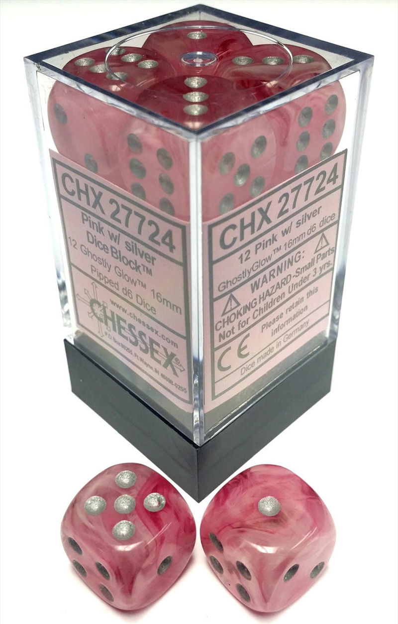 Chessex 16mm D6 Dice Block Ghostly Pink/Silver/Product Detail/Dice Games