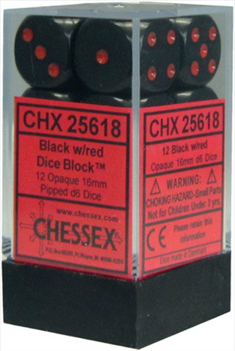 Chessex 16mm D6 Dice Block Opaque Black/Red/Product Detail/Dice Games