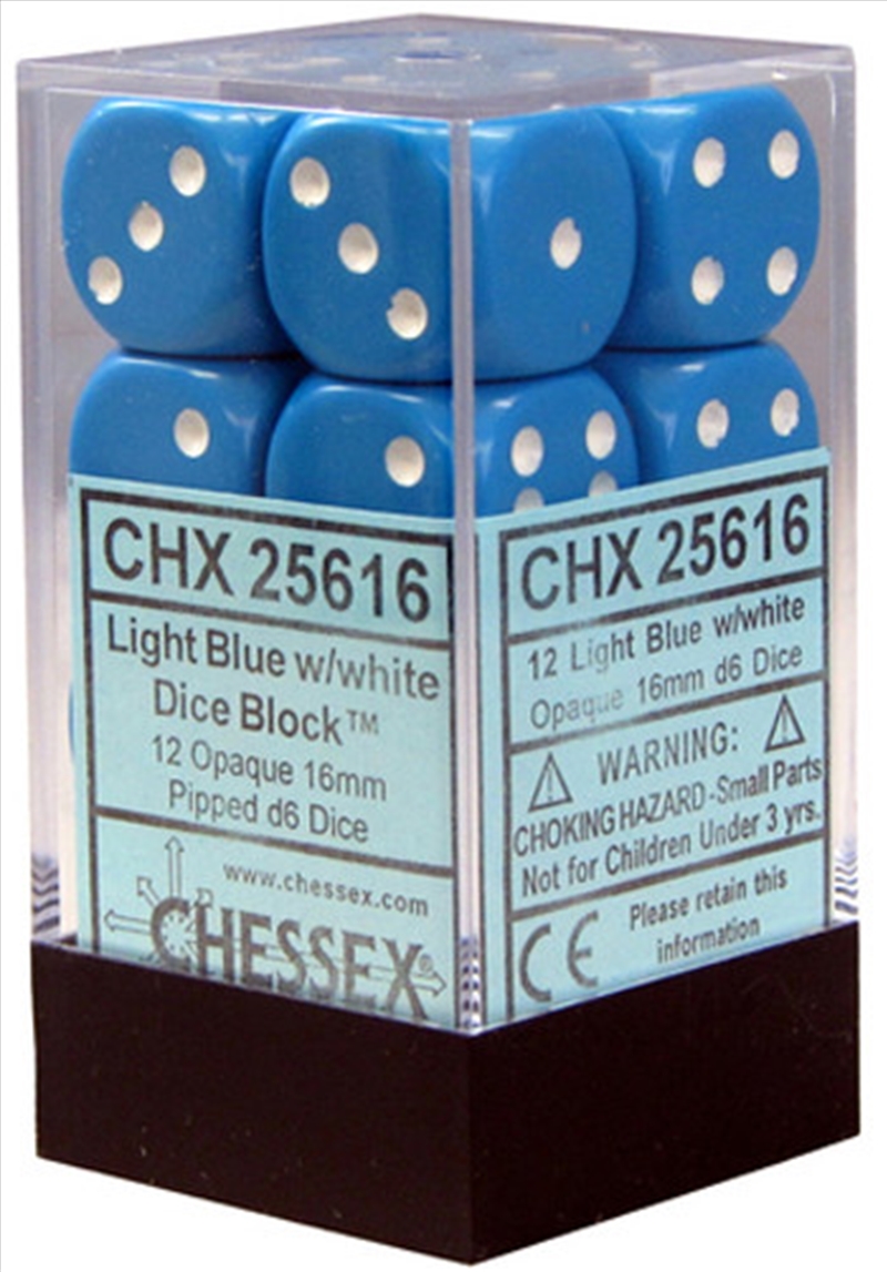 Chessex 16mm D6 Dice Block Opaque Light Blue/White/Product Detail/Dice Games