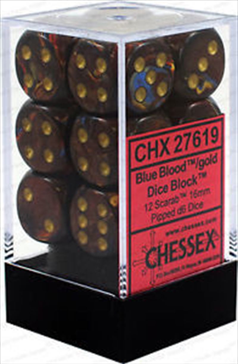 Chessex 16mm D6 Dice Block Scarab Blue Blood/Gold/Product Detail/Dice Games