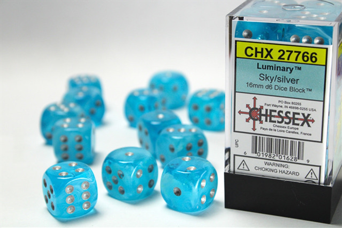 Chessex 16mm D6 Dice Block Sky/Silver (Luminary Effect)/Product Detail/Dice Games