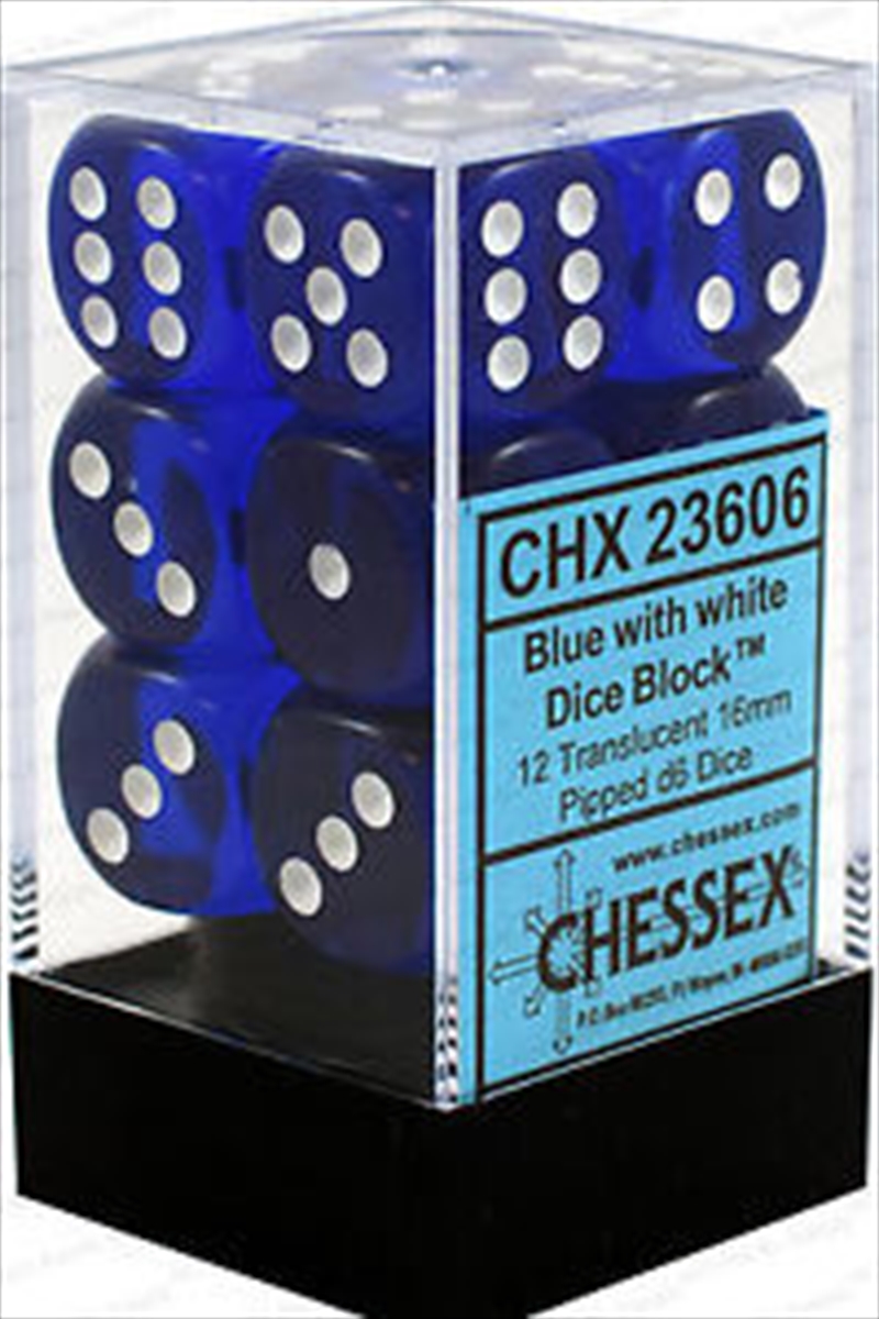 Chessex 16mm D6 Dice Block Translucent Blue/white/Product Detail/Dice Games