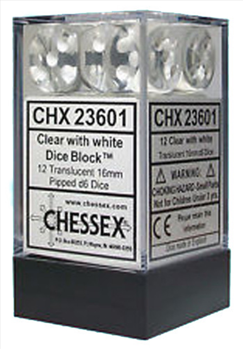 Chessex 16mm D6 Dice Block Translucent Clear/White/Product Detail/Dice Games