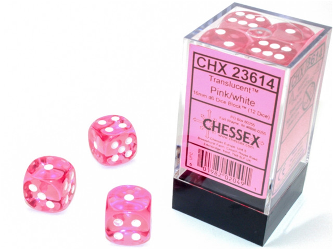 Chessex 16mm D6 Dice Block Translucent Pink/White/Product Detail/Dice Games