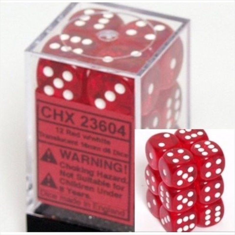 Chessex 16mm D6 Dice Block Translucent Red/White/Product Detail/Dice Games