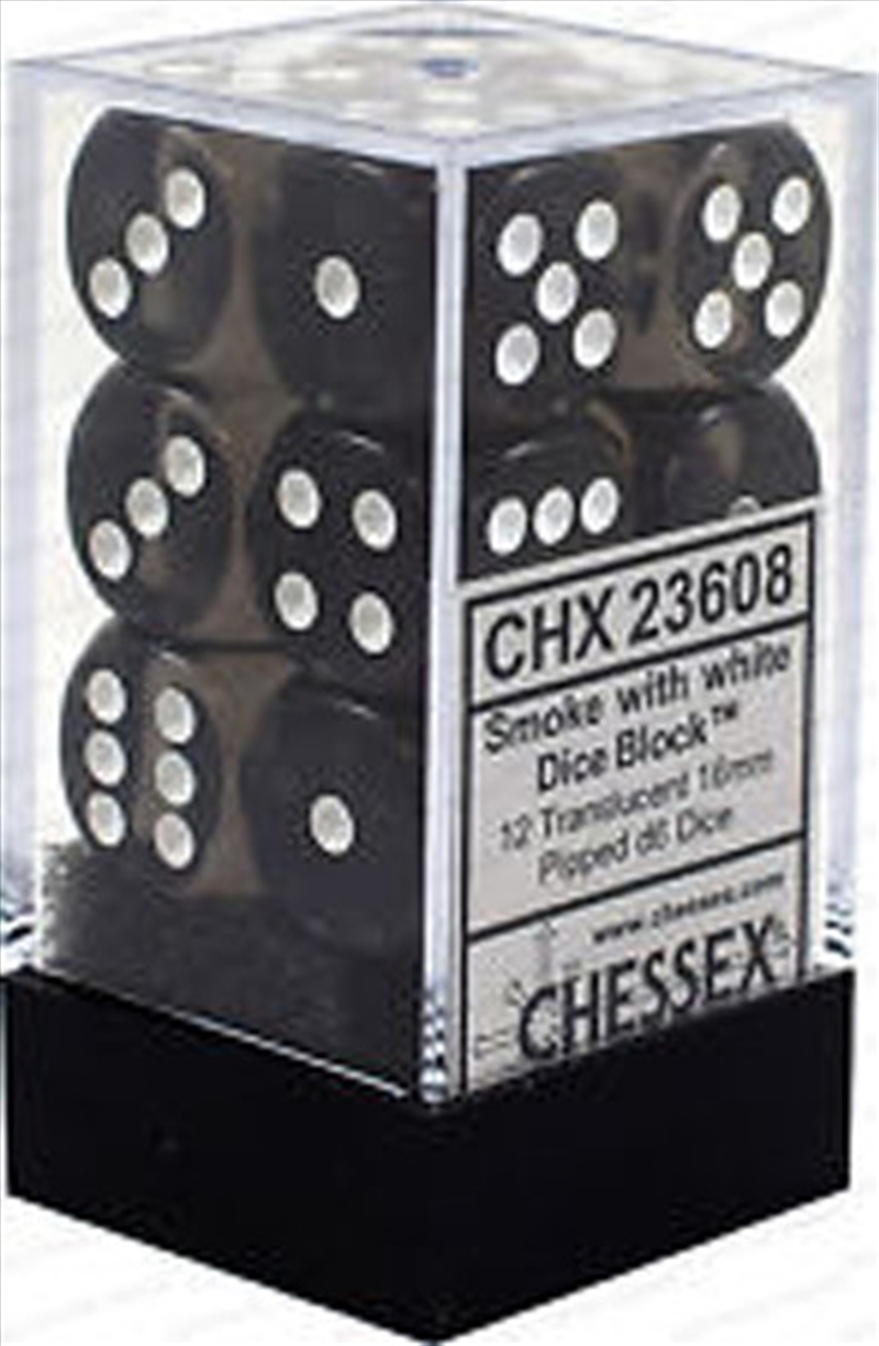 Chessex 16mm D6 Dice Block Translucent Smoke/white/Product Detail/Dice Games