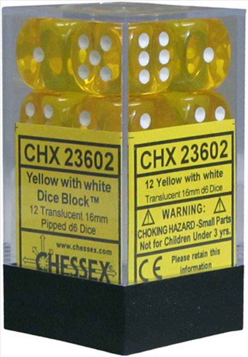 Chessex 16mm D6 Dice Block Translucent Yellow/White/Product Detail/Dice Games