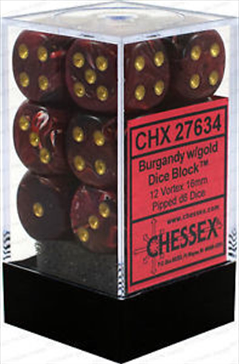 Chessex 16mm D6 Dice Block Vortex Burgundy/Gold/Product Detail/Dice Games