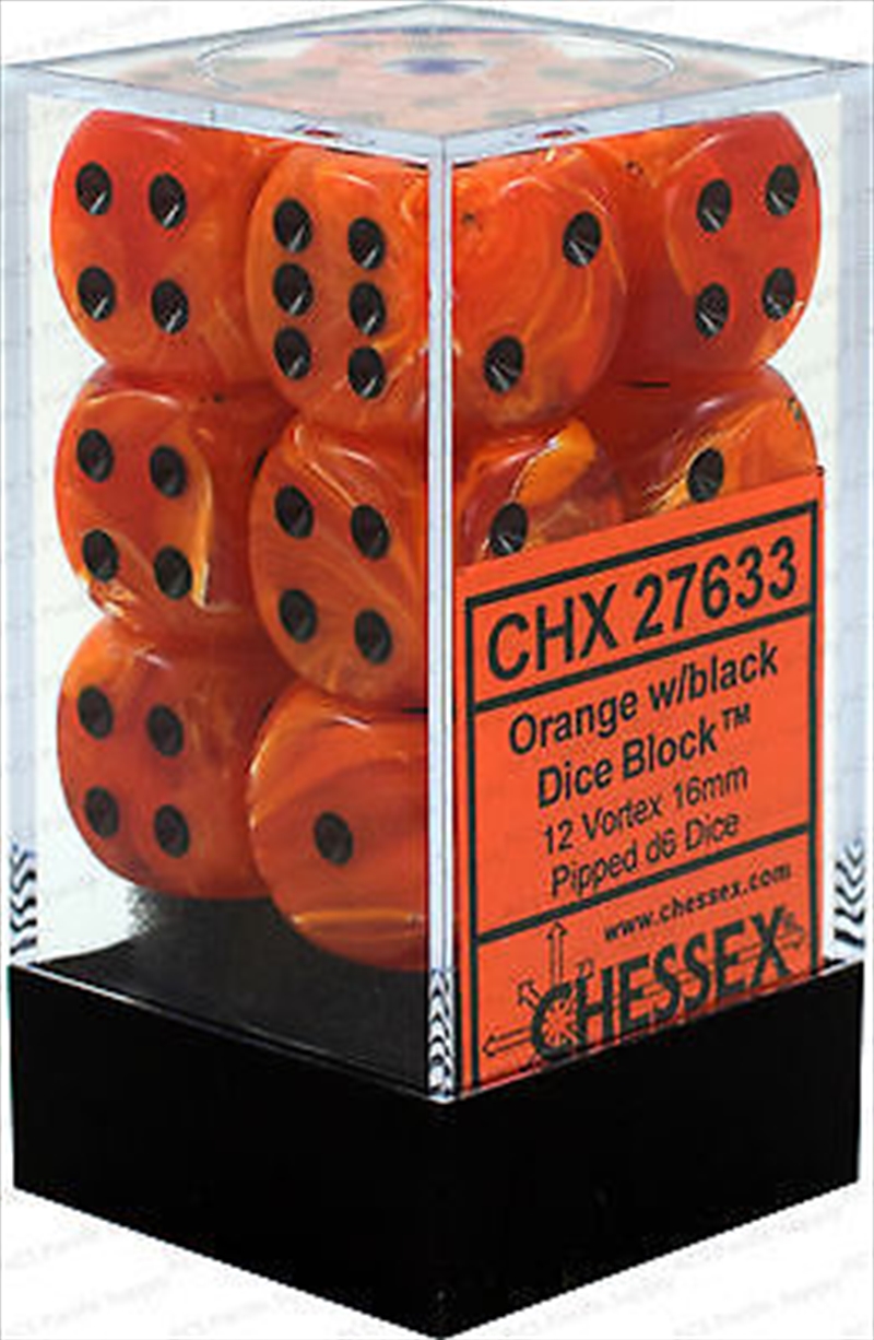 Chessex 16mm D6 Dice Block Vortex Orange/Black/Product Detail/Dice Games