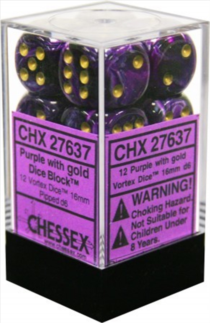 Chessex 16mm D6 Dice Block Vortex Purple/Gold/Product Detail/Dice Games