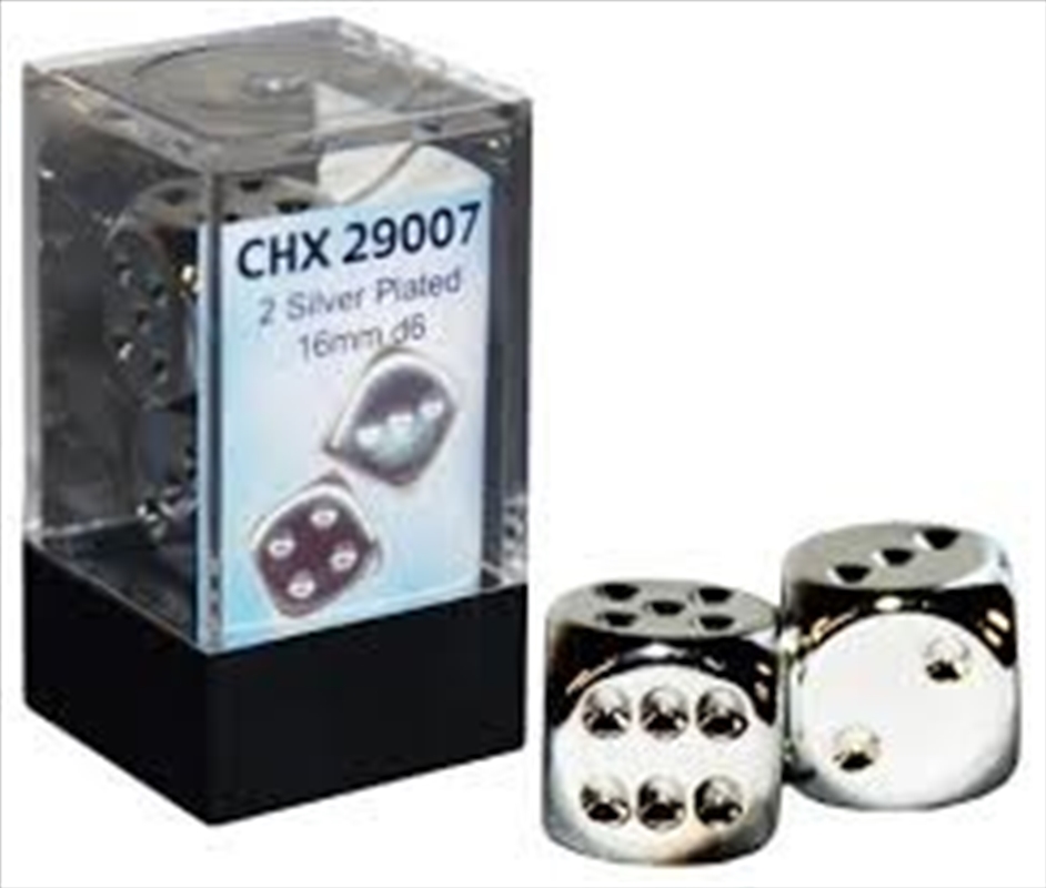 Chessex 16mm D6 Pair Metallic Silver/Product Detail/Dice Games