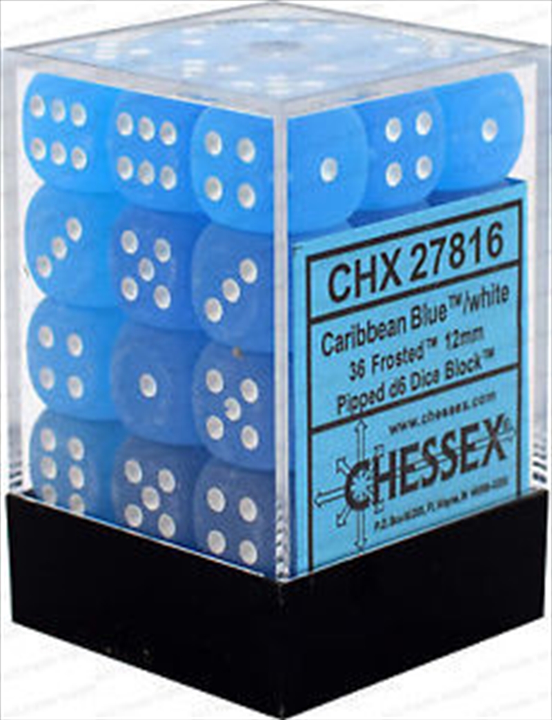 Chessex Frosted 12mm D6 Caribbean Blue/white Dice Block (36 dice)/Product Detail/Dice Games