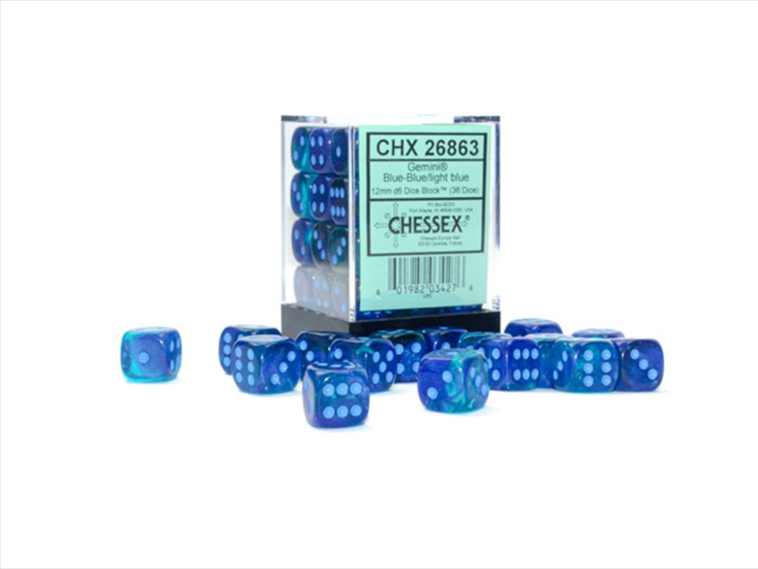 Chessex Gemini 12mm D6 Blue-Blue/light blue Luminary Dice Block (36 dice)/Product Detail/Dice Games
