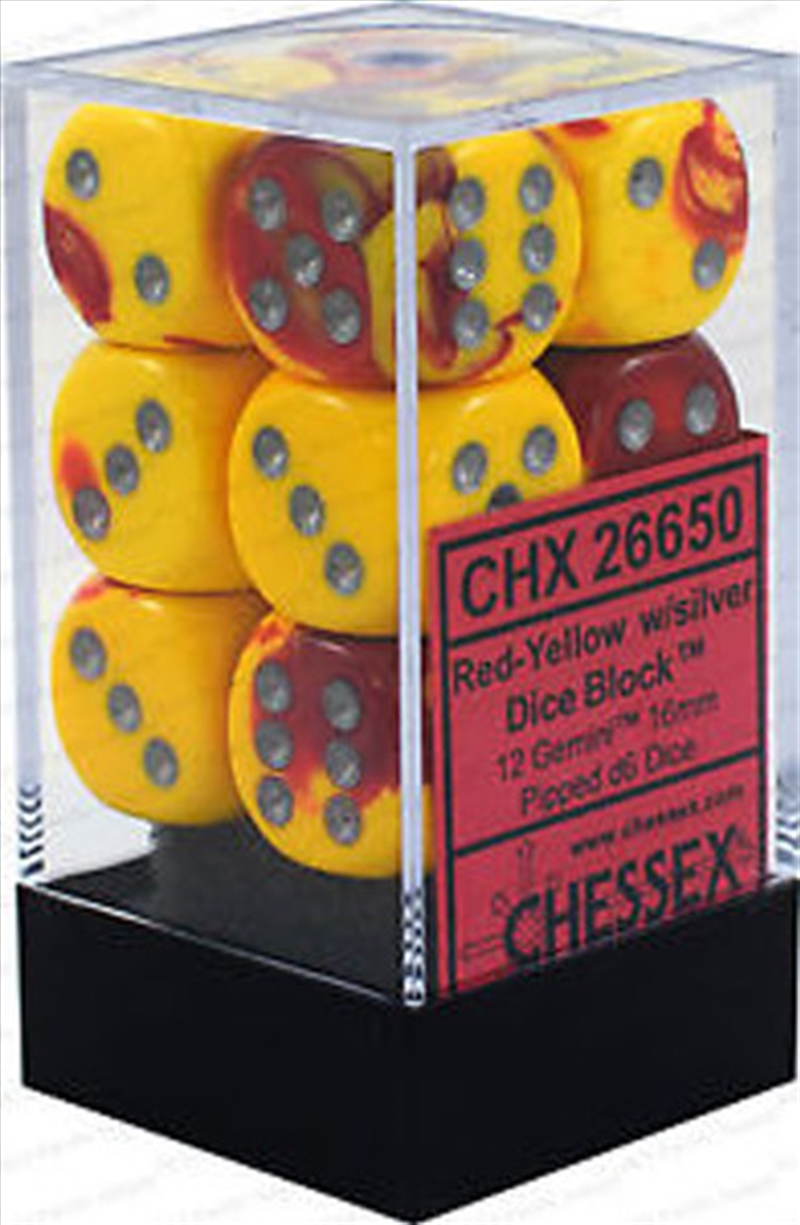 Chessex Gemini 16mm D6 Red-Yellow/silver Dice Block (12 dice)/Product Detail/Dice Games