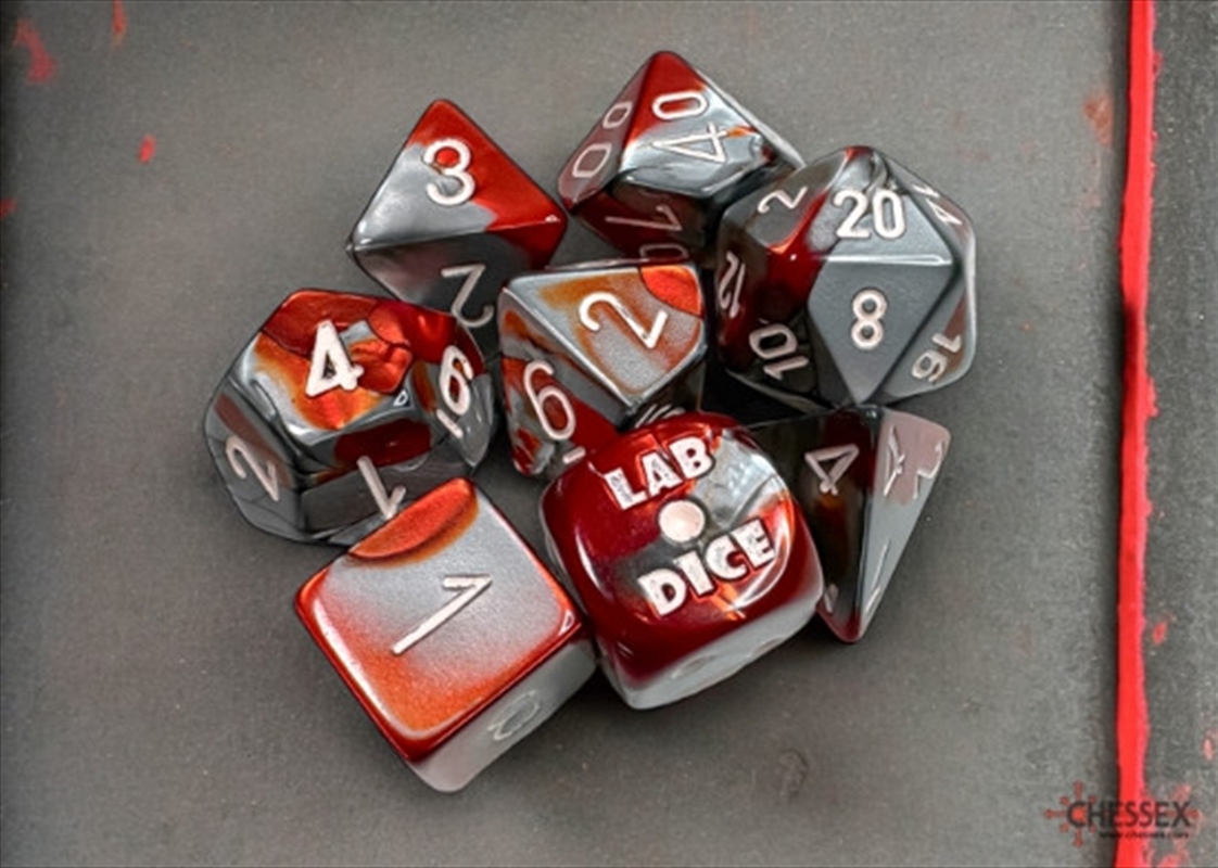 Chessex Gemini Polyhedral Red-Steel/white 7-Die Set (with bonus die)/Product Detail/Dice Games