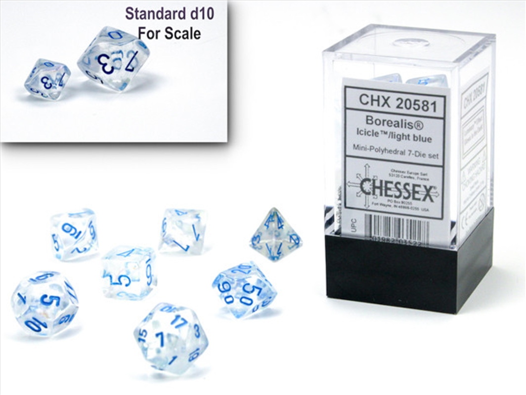 Chessex Mini-Polyhedral 7-Die Set Borealis Icicle/Light Blue (Luminary Effect)/Product Detail/Dice Games