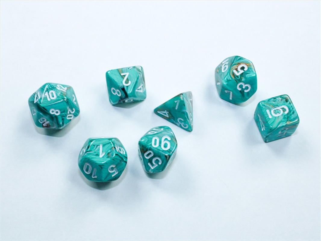 Chessex Mini-Polyhedral 7-Die Set Marble Oxi-Copper/White/Product Detail/Dice Games