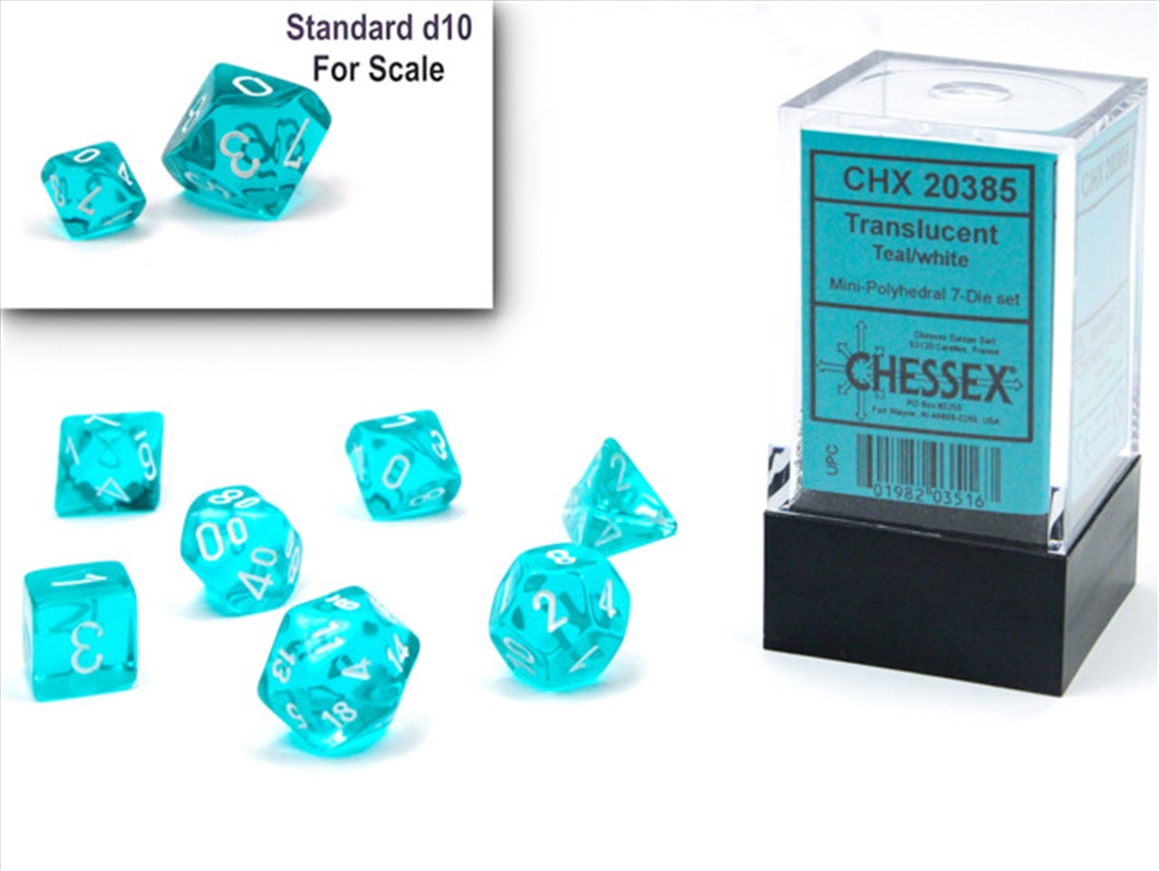 Chessex Mini-Polyhedral 7-Die Set Translucent Teal/White/Product Detail/Dice Games