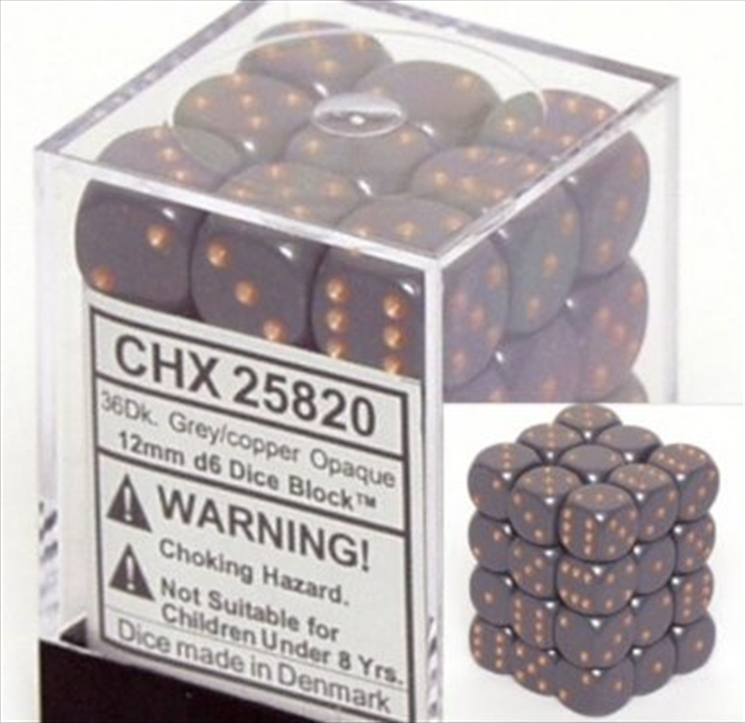 Chessex Opaque 12mm D6 Dark Grey/copper Dice Block (36 dice)/Product Detail/Dice Games