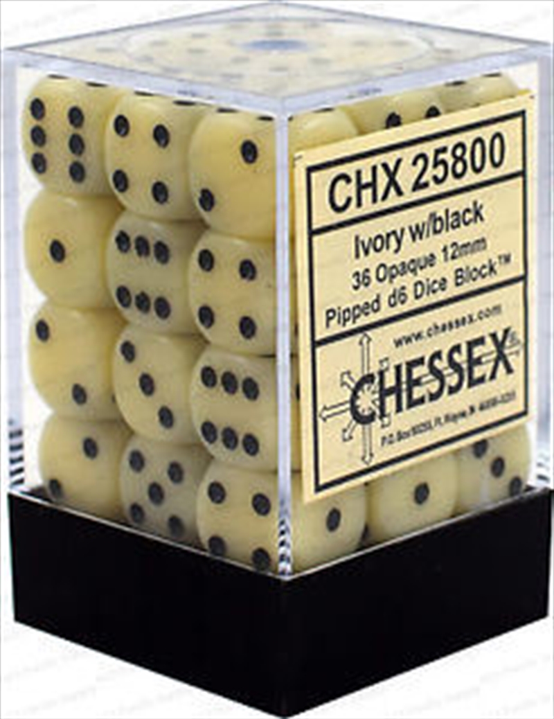 Chessex Opaque 12mm D6 Ivory/black Dice Block (36 dice)/Product Detail/Dice Games