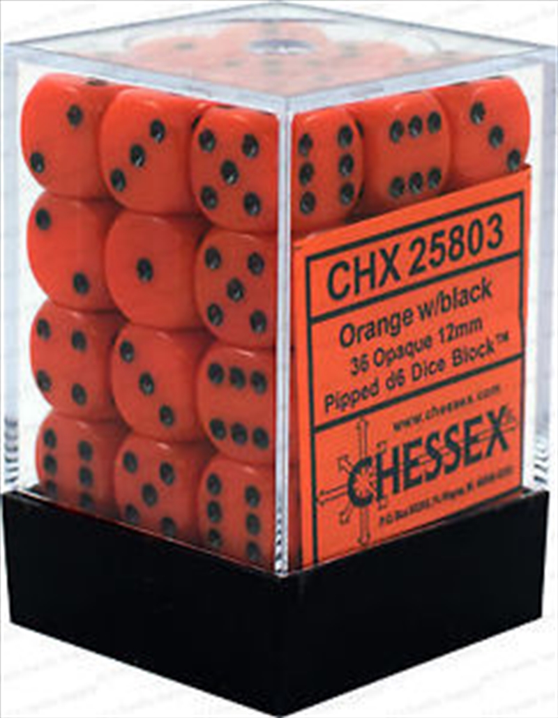 Chessex Opaque 12mm D6 Orange/black Dice Block (36 dice)/Product Detail/Dice Games