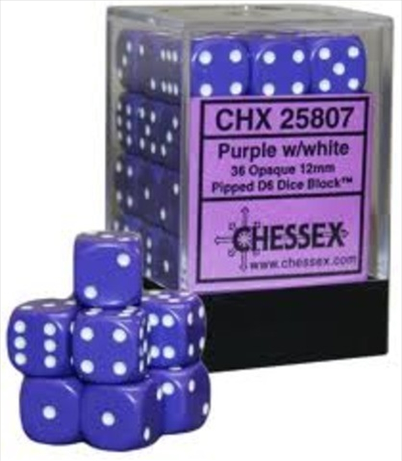 Chessex Opaque 12mm D6 Purple/white Dice Block (36 dice)/Product Detail/Dice Games