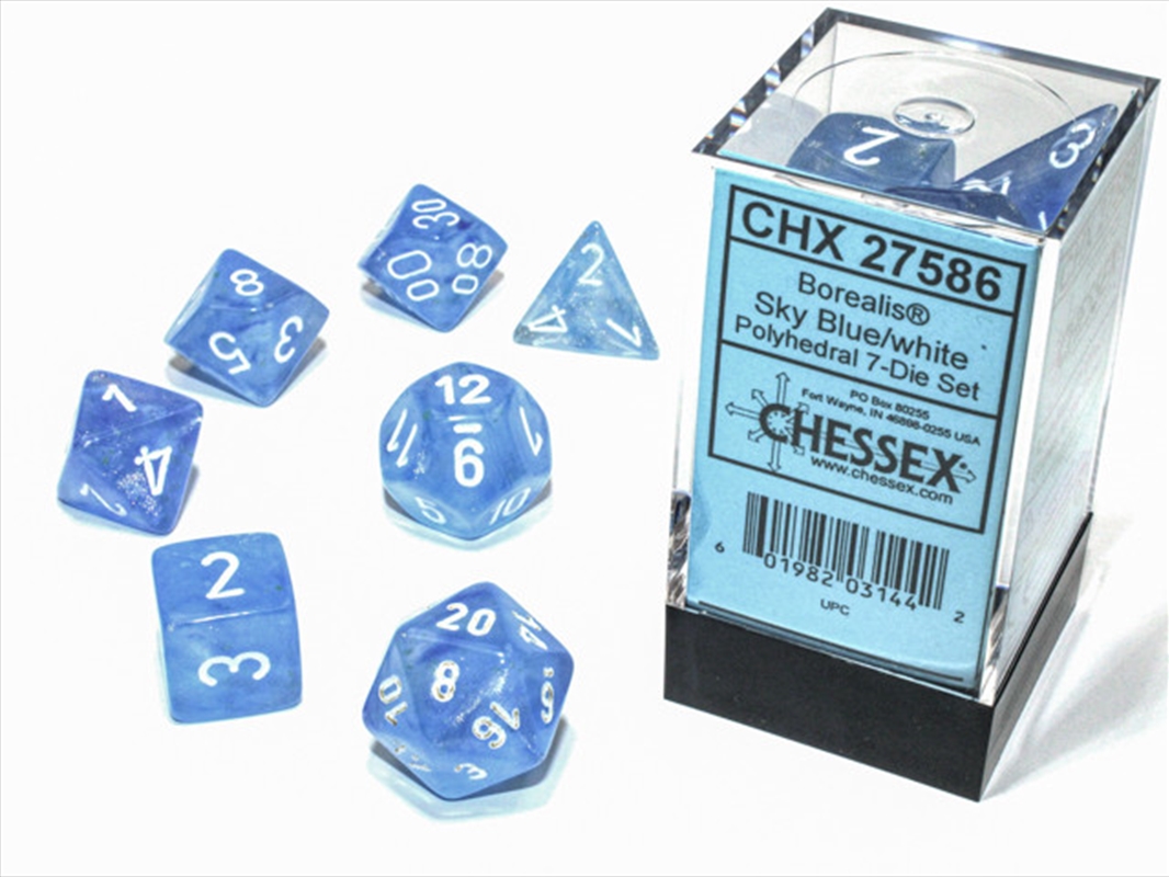Chessex Polyhedral 7-Die Set Borealis Sky Blue/White (Luminary Effect)/Product Detail/Dice Games