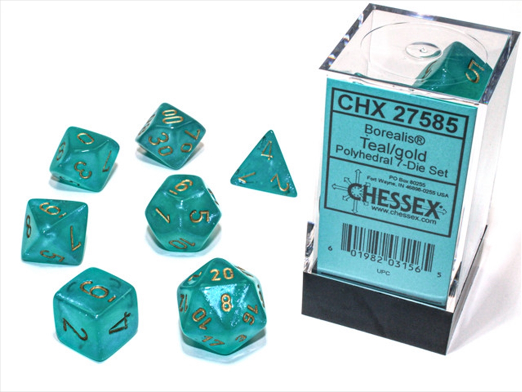 Chessex Polyhedral 7-Die Set Borealis Teal/Gold (Luminary Effect)/Product Detail/Dice Games