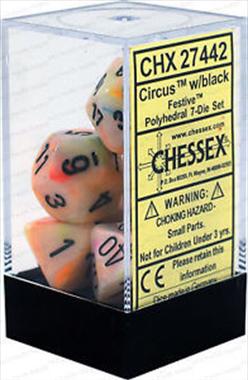 Chessex Polyhedral 7-Die Set Festive Circus/Black/Product Detail/Dice Games