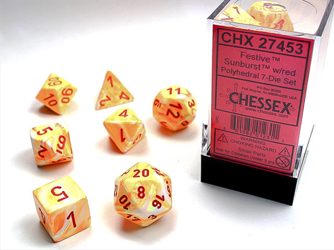 Chessex Polyhedral 7-Die Set Festive Sunburst/Red/Product Detail/Dice Games