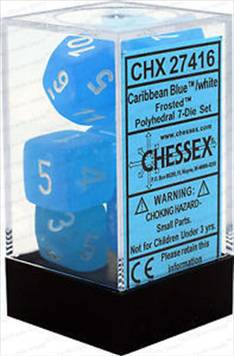 Chessex Polyhedral 7-Die Set Frosted Caribbean Blue/White/Product Detail/Dice Games