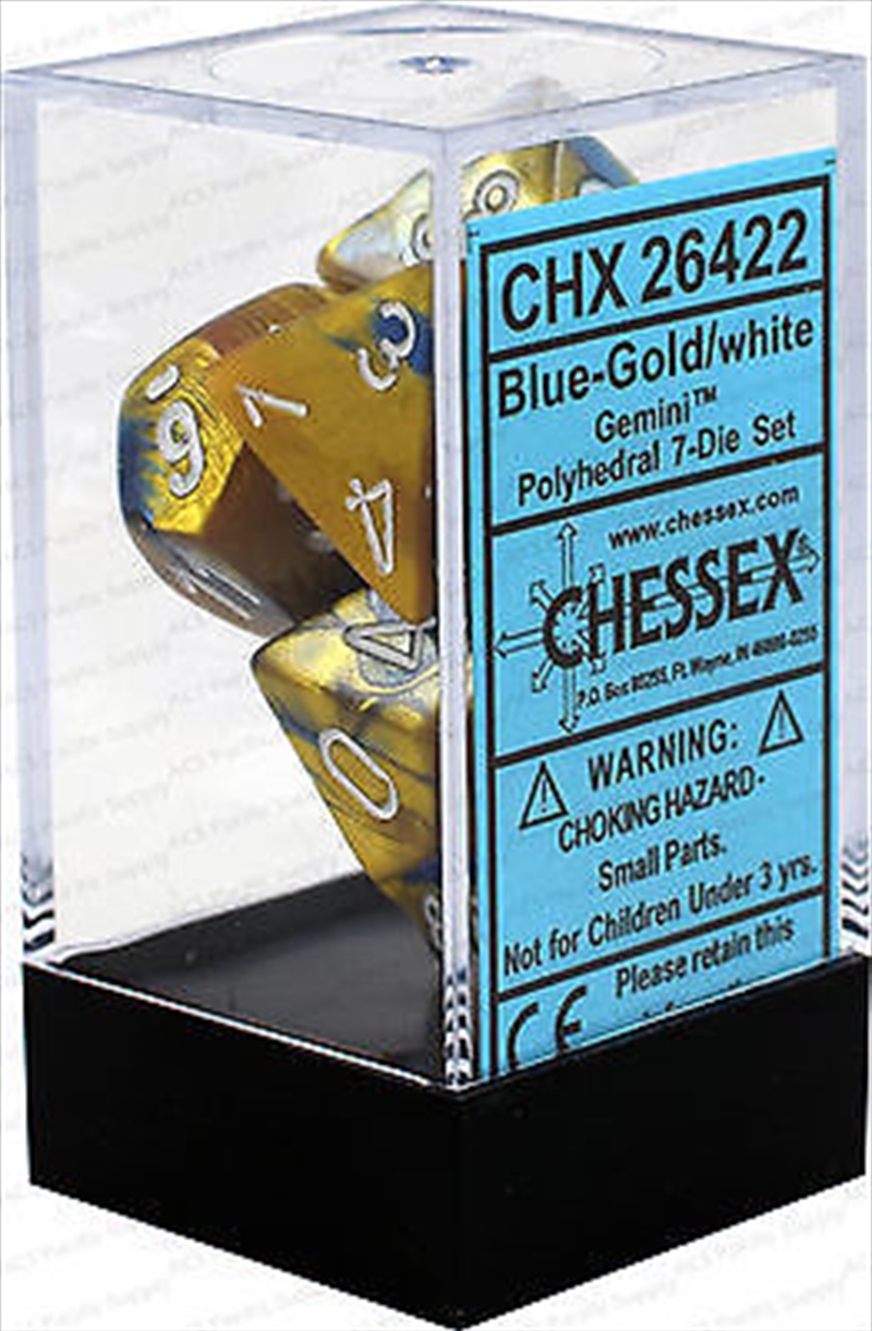 Chessex Polyhedral 7-Die Set Gemini Blue-Gold/White/Product Detail/Dice Games