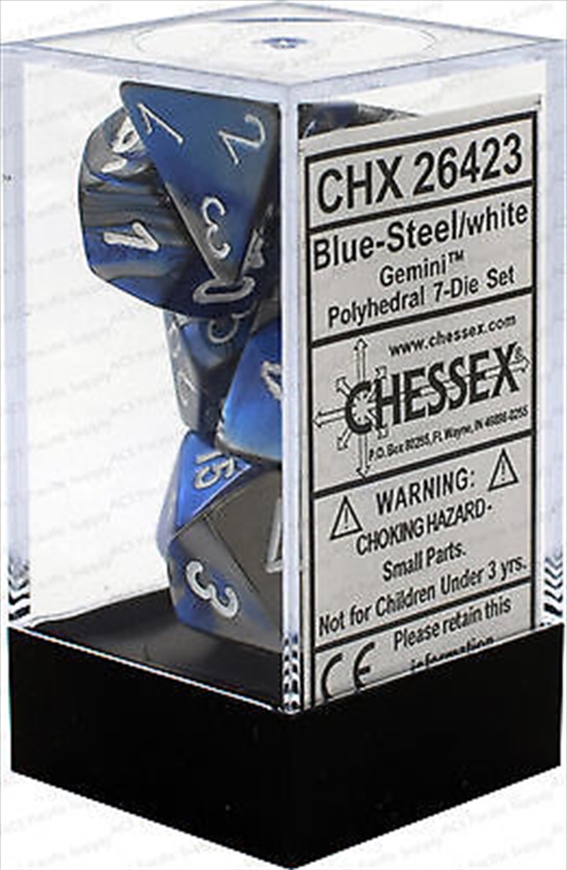 Chessex Polyhedral 7-Die Set Gemini Blue-Steel/White/Product Detail/Dice Games