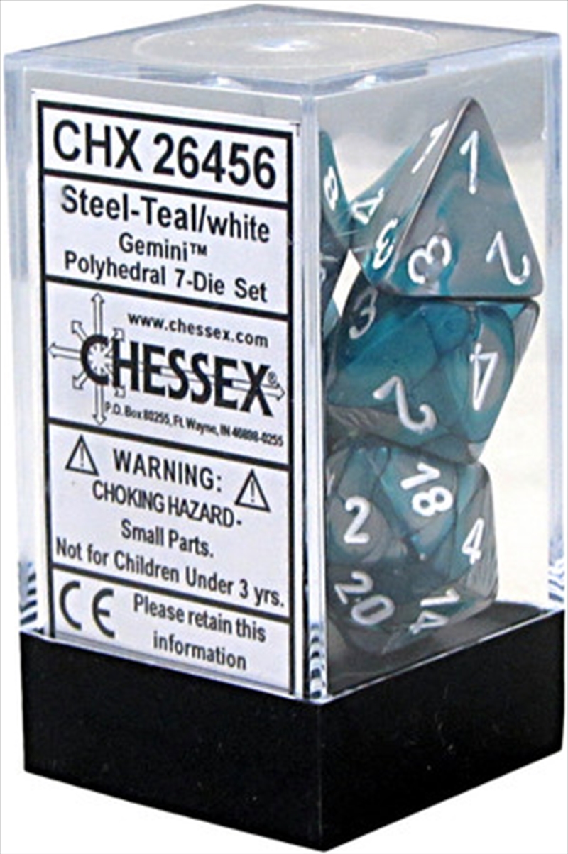 Chessex Polyhedral 7-Die Set Gemini Steel-Teal/White/Product Detail/Dice Games