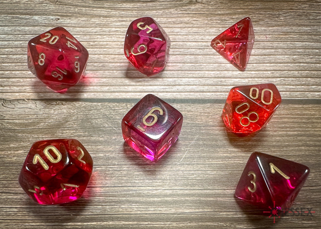 Chessex Polyhedral 7-Die Set Gemini Translucent Red-Violet/Gold/Product Detail/Dice Games