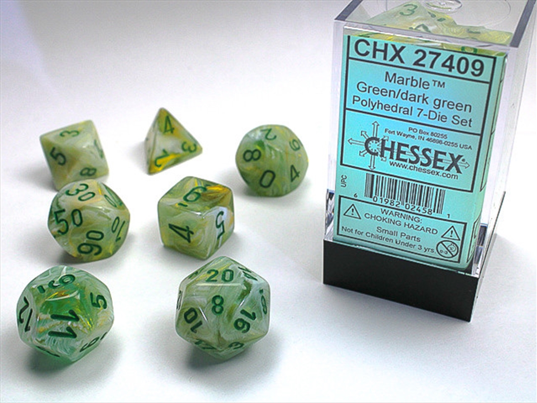 Chessex Polyhedral 7-Die Set Marble Green/Dark Green/Product Detail/Dice Games