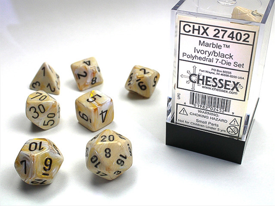 Chessex Polyhedral 7-Die Set Marble Ivory/Black/Product Detail/Dice Games