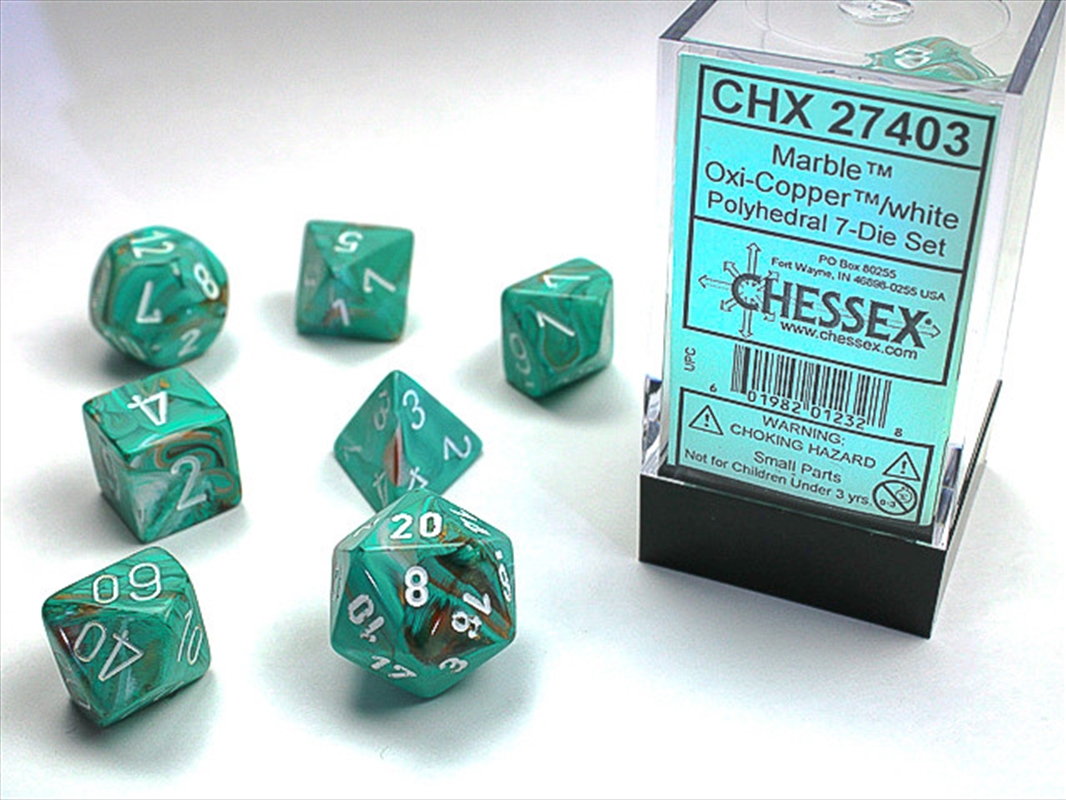 Chessex Polyhedral 7-Die Set Marble Oxi-Copper/White/Product Detail/Dice Games