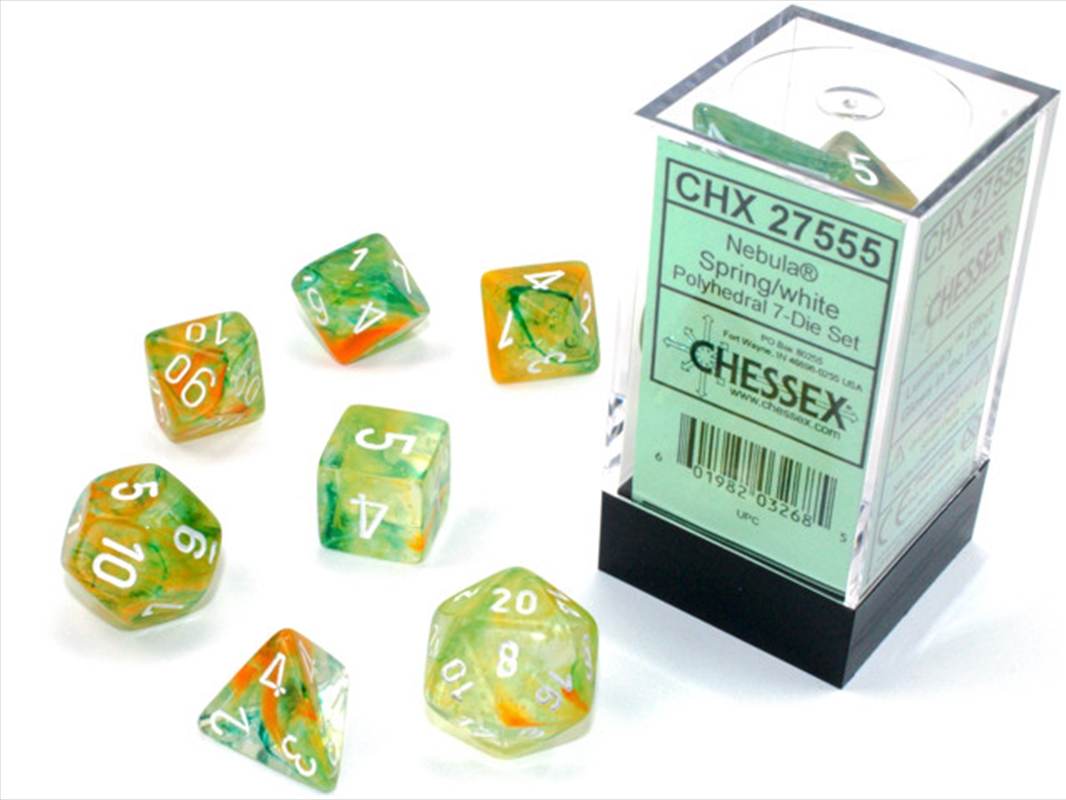 Chessex Polyhedral 7-Die Set Nebula Spring/White (Luminary Effect)/Product Detail/Dice Games