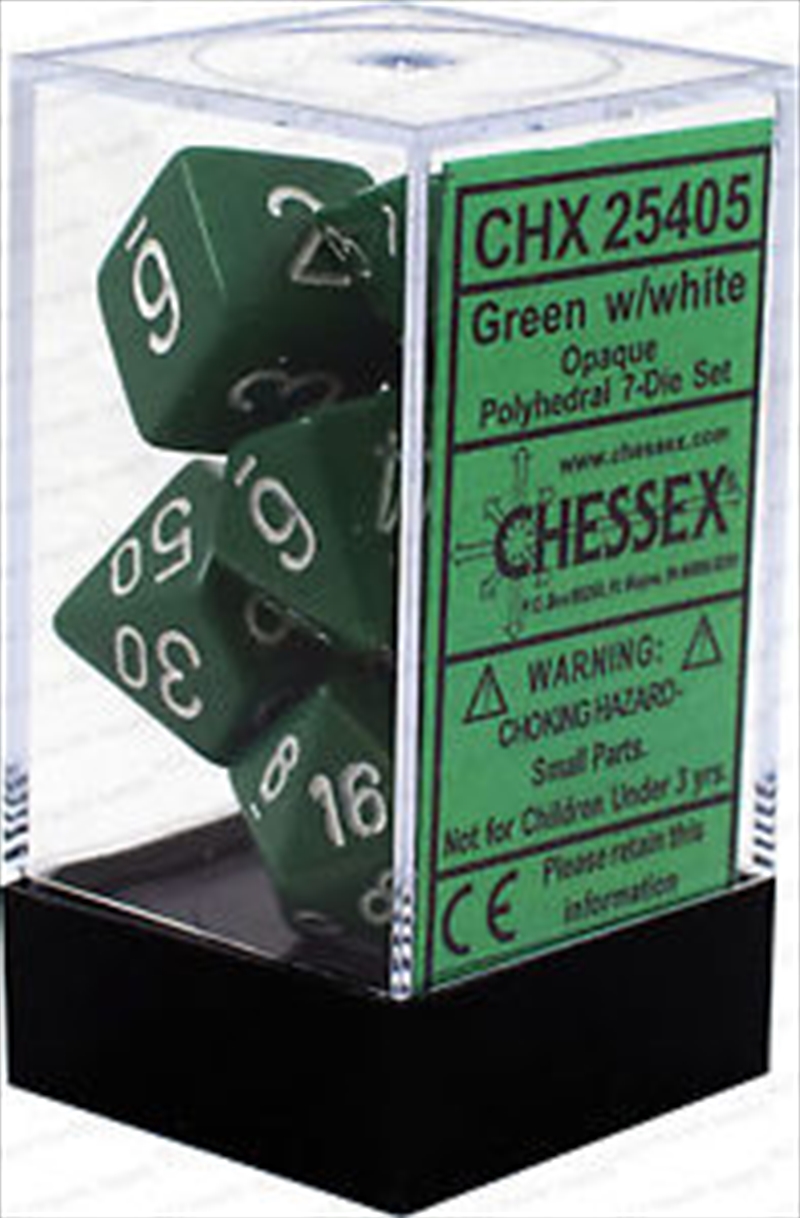 Chessex Polyhedral 7-Die Set Opaque Green/White/Product Detail/Dice Games