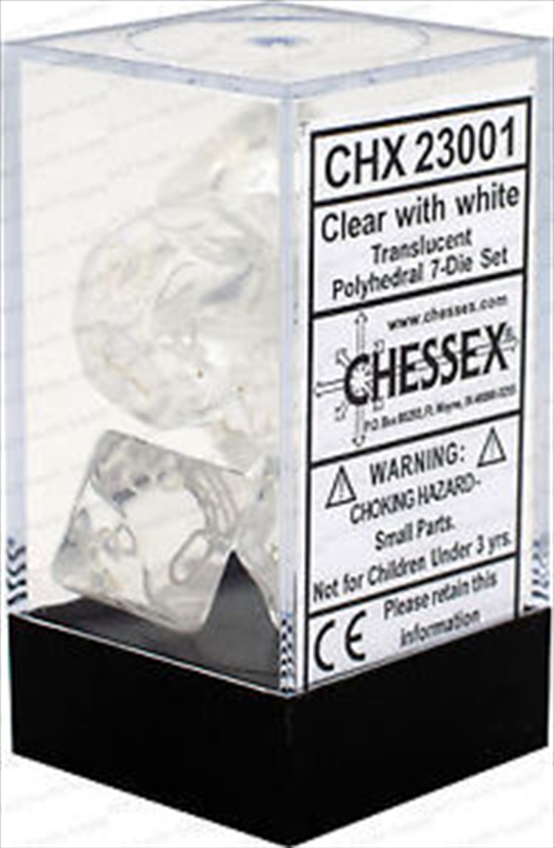 Chessex Polyhedral 7-Die Set Translucent Clear/White/Product Detail/Dice Games
