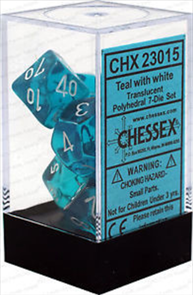 Chessex Polyhedral 7-Die Set Translucent Teal/White/Product Detail/Dice Games