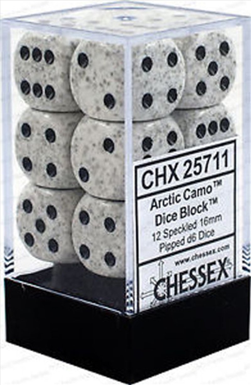 Chessex Speckled 16mm D6 Arctic Camo Dice Block (12 dice) (black light reactive)/Product Detail/Dice Games