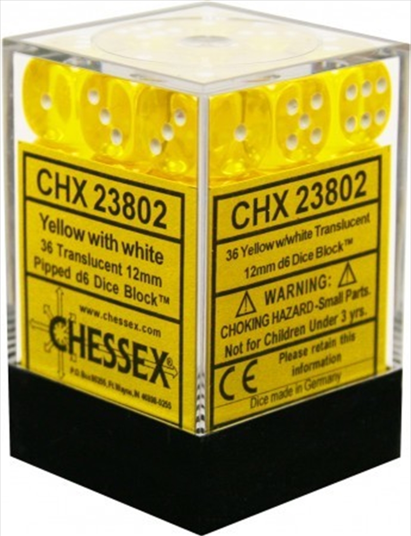Chessex Translucent 12mm D6 Yellow/white Dice Block (36 dice)/Product Detail/Dice Games